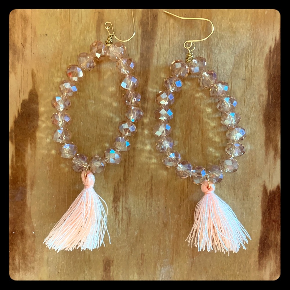 Hand made Peach crystal with fringe